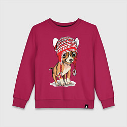 Свитшот хлопковый детский Чихуахуа в шапочке, цвет: маджента