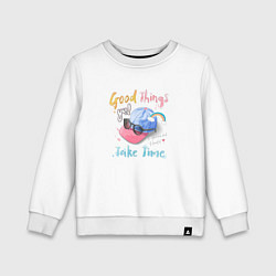 Свитшот хлопковый детский Good things take time, цвет: белый