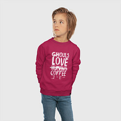 Свитшот хлопковый детский Ghouls Love Coffee, цвет: маджента — фото 2