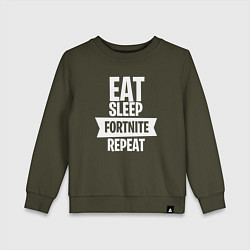 Свитшот хлопковый детский Eat Sleep Fortnite Repeat, цвет: хаки