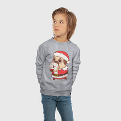 Свитшот хлопковый детский Мопс Санта, цвет: меланж — фото 2