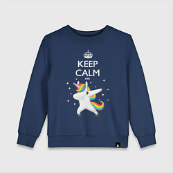 Свитшот хлопковый детский Keep Calm & Dab Unicorn, цвет: тёмно-синий