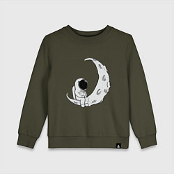 Свитшот хлопковый детский Космонавт на Луне, цвет: хаки
