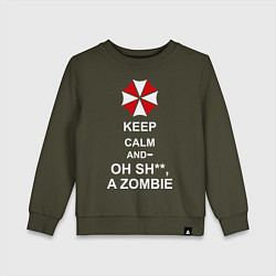 Свитшот хлопковый детский Keep Calm & Oh Sh**, A Zombie, цвет: хаки