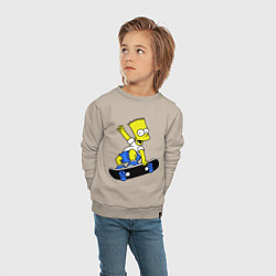 Свитшот хлопковый детский Барт на скейте, цвет: миндальный — фото 2
