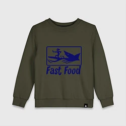 Свитшот хлопковый детский Shark fast food, цвет: хаки