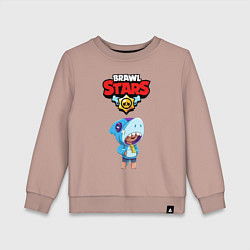 Свитшот хлопковый детский BRAWL STARS LEON SHARK, цвет: пыльно-розовый