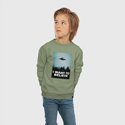 Свитшот хлопковый детский I WANT TO BELIEVE, цвет: авокадо — фото 2