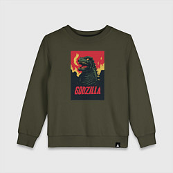 Свитшот хлопковый детский Godzilla, цвет: хаки
