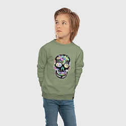 Свитшот хлопковый детский Flowers - Art skull, цвет: авокадо — фото 2