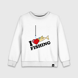 Свитшот хлопковый детский I love fishing, цвет: белый