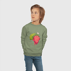 Свитшот хлопковый детский Довольная клубника, цвет: авокадо — фото 2