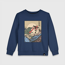 Свитшот хлопковый детский Cat Kong versus Godzilla Kaiju, цвет: тёмно-синий