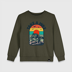 Свитшот хлопковый детский Take A Hike, цвет: хаки