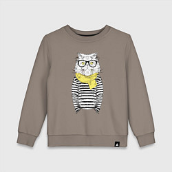 Свитшот хлопковый детский Hipster Cat, цвет: утренний латте