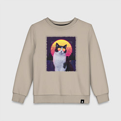 Свитшот хлопковый детский Synthwave cat, цвет: миндальный