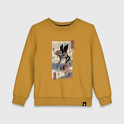 Свитшот хлопковый детский ЕВАНГЕЛИОН ДРЕВНЯЯ ГРАВЮРА, цвет: горчичный