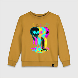 Свитшот хлопковый детский 4 ЧЕРЕПА SKULLS NEON, цвет: горчичный