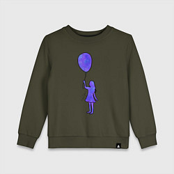 Свитшот хлопковый детский Девочка с шариком, цвет: хаки