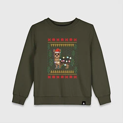 Свитшот хлопковый детский Рождественский свитер Йоркшик, цвет: хаки