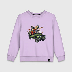 Свитшот хлопковый детский Персонажи жожо едут на уазике джо джо, цвет: лаванда