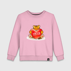 Свитшот хлопковый детский Тигр с сердечком LOVE, цвет: светло-розовый