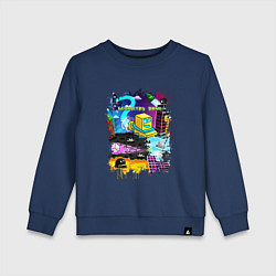 Свитшот хлопковый детский Geometry Dash: Pixel Logo, цвет: тёмно-синий