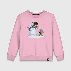Свитшот хлопковый детский Робин и Загадочник играют в снежки, цвет: светло-розовый