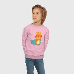 Свитшот хлопковый детский Тигр - супергерой, цвет: светло-розовый — фото 2