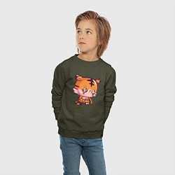 Свитшот хлопковый детский Грустный тигр, цвет: хаки — фото 2