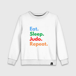 Свитшот хлопковый детский Eat Sleep Judo Repeat, цвет: белый