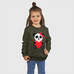 Свитшот хлопковый детский Панда с сердцем на прозрачном фоне, цвет: хаки — фото 2