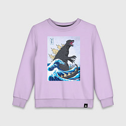 Свитшот хлопковый детский Godzilla in The Waves Eastern, цвет: лаванда