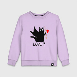 Свитшот хлопковый детский LOVE CAT WHAT cat, цвет: лаванда