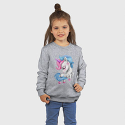 Свитшот хлопковый детский Единорог с голубой гривой, цвет: меланж — фото 2