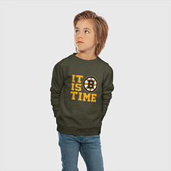 Свитшот хлопковый детский It Is Boston Bruins Time, Бостон Брюинз, цвет: хаки — фото 2