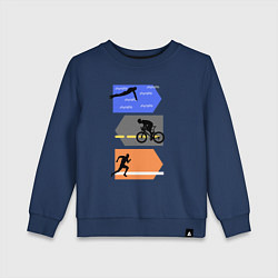 Свитшот хлопковый детский Триатлон - плыть, ехать, бежать, цвет: тёмно-синий