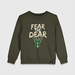 Свитшот хлопковый детский Milwaukee Bucks Fear the dear Милуоки Бакс, цвет: хаки