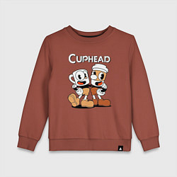 Свитшот хлопковый детский Cuphead 2 чашечки, цвет: кирпичный