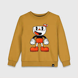 Свитшот хлопковый детский Cuphead красная чашечка, цвет: горчичный