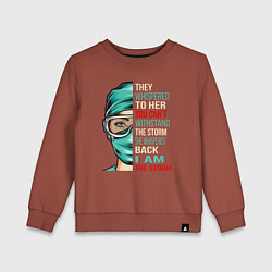Свитшот хлопковый детский Они шептали, ты не выдержишь бурю, она прошептала, цвет: кирпичный