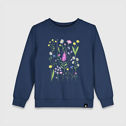 Свитшот хлопковый детский Полевые цветы, растения акварелью Ботаника, цвет: тёмно-синий