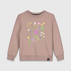 Свитшот хлопковый детский Полевые цветы, растения акварелью Ботаника, цвет: пыльно-розовый