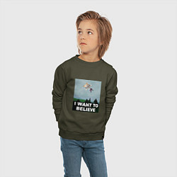 Свитшот хлопковый детский Neco Arc want to believe, цвет: хаки — фото 2
