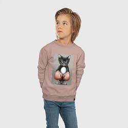 Свитшот хлопковый детский Крутой котяра в боксёрских перчатках Cool cat in b, цвет: пыльно-розовый — фото 2