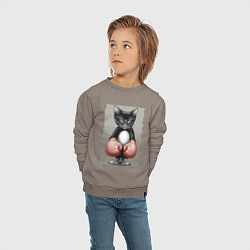 Свитшот хлопковый детский Крутой котяра в боксёрских перчатках Cool cat in b, цвет: утренний латте — фото 2