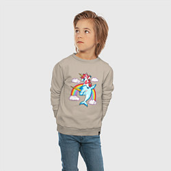 Свитшот хлопковый детский Единорог верхом на нарвале даббинг, цвет: миндальный — фото 2