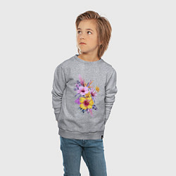 Свитшот хлопковый детский Цветы Разноцветные Гибискусы, цвет: меланж — фото 2