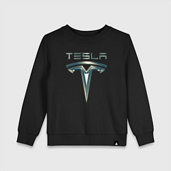 Детский свитшот Tesla Logo Тесла Логотип Карбон