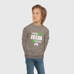 Свитшот хлопковый детский I Paused Zelda To Be Here с зелеными стрелками, цвет: утренний латте — фото 2